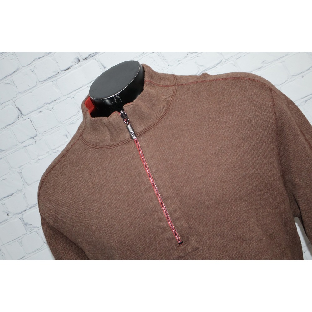 Tommy Bahama Pullover Sweater Mens 2XL XXL Brown Red Reversible 1/4 Zip Cotton